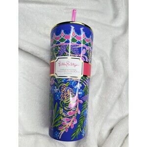 Lilly Pulitzer Tumbler With Straw 24oz How You Like Me Prowl Floral Tiger Print